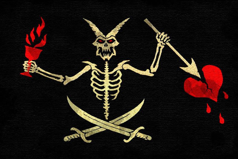 Black beard has 3 personalities symbolised by he's jolly roger's