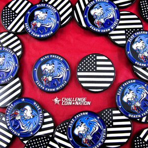 Limited edition blue falcon challenge coin from challenge coin nation