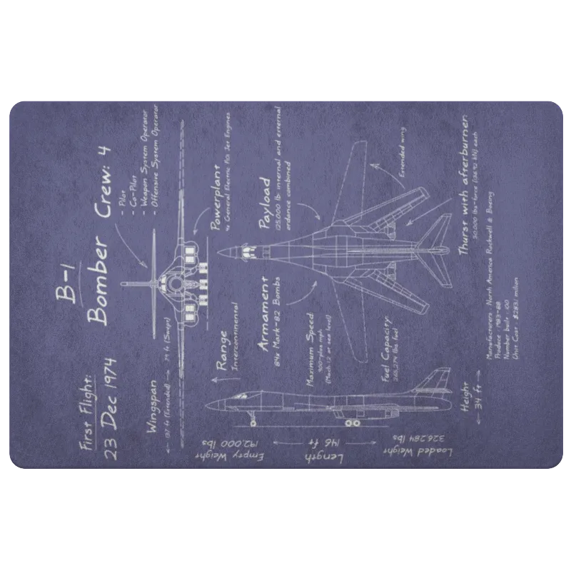  B-1 Bomber Floor Mat from Challenge Coin Nation showing blueprint of the B-1