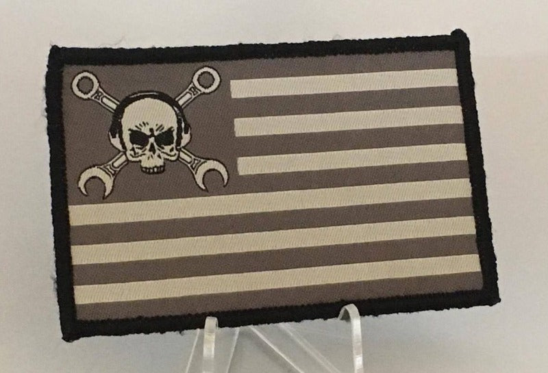  MX Flag Black and Gray Woven Patch with skull and “cross-wrench” logo from Challenge Coin Nation