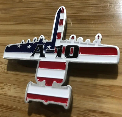 A-10 challenge coin with an american flag on the obverseon the 