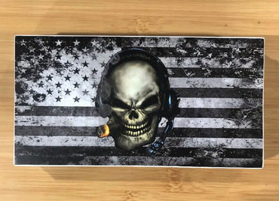  MX Nation Flag Sticker from Challenge Coin Nation showing skull smoking a cigar in front of a black-and-white American flag