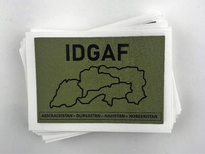  Stack of IDGAF Stickers from Challenge Coin Nation